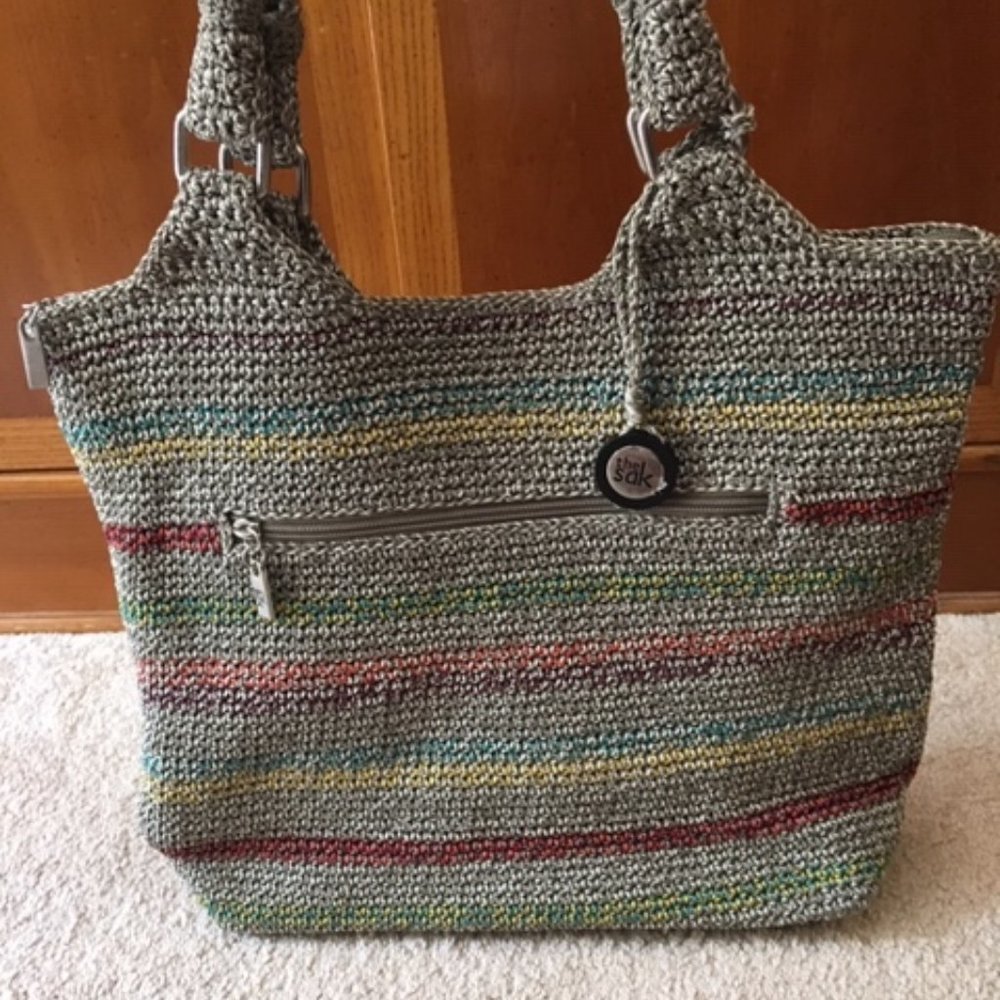 THE SAK Handbag Fabiana Crochet Shoulder BOHO Zip Bag 14"x12.5"